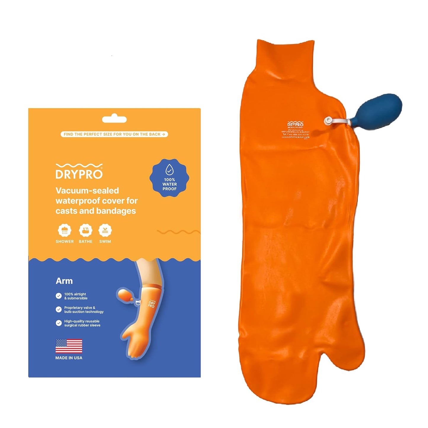 Protector escayola brazo DryPro altura completa impermeable con tecnología de vacío.
