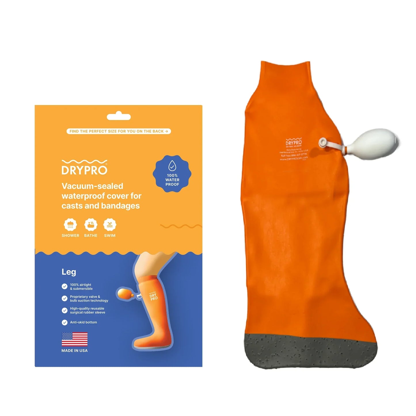 Protector impermeable para escayola de pierna completa con tecnología de vacío DryPro.