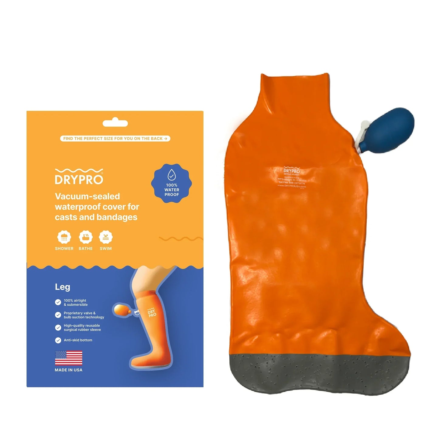 Protector escayola pierna de media altura Drypro, impermeable y ergonómico para actividades acuáticas.