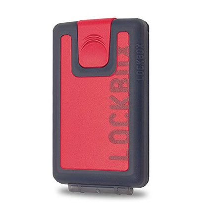 LOCKBOX Cartera unisex de silicona roja y negra para deporte, diseño minimalista y resistente con cierre deslizante.