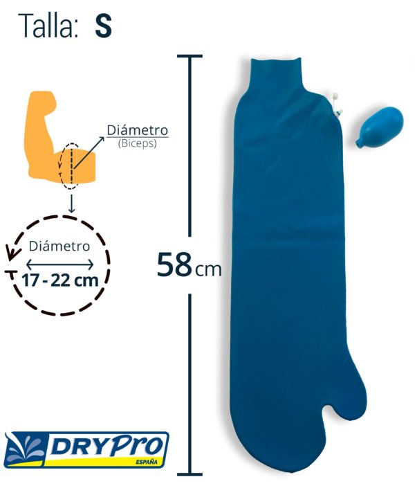 Brazo completo talla S, funda protectora impermeable azul con aspiración al vacío.